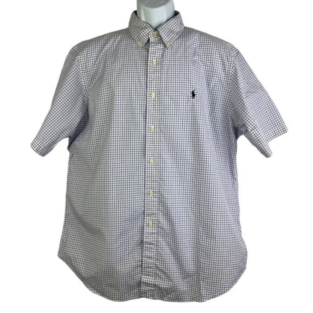 Ralph Lauren Mens Shirt Plaid White Blue Buttons Down Sz XL
